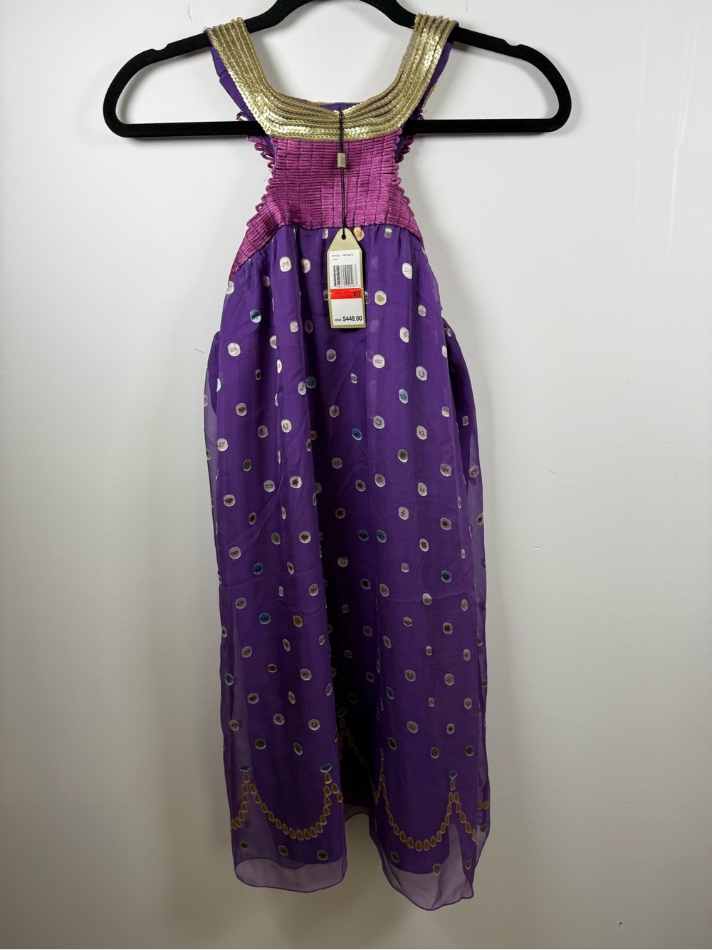 MAX STUDIO | BNWT ($448) Purple Dot Silk Dress Size XS